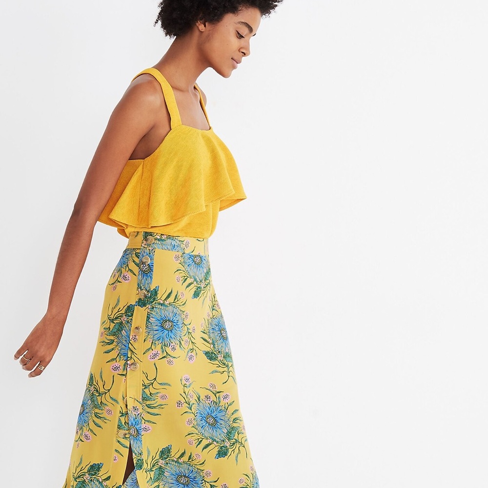 Madewell silk side button floral midi skirt - small